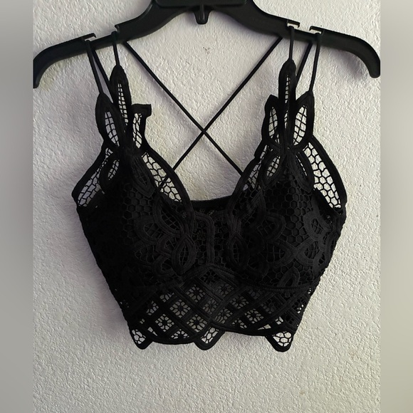 Bohemian Black Lace Cropped Bralette M - Picture 3 of 9